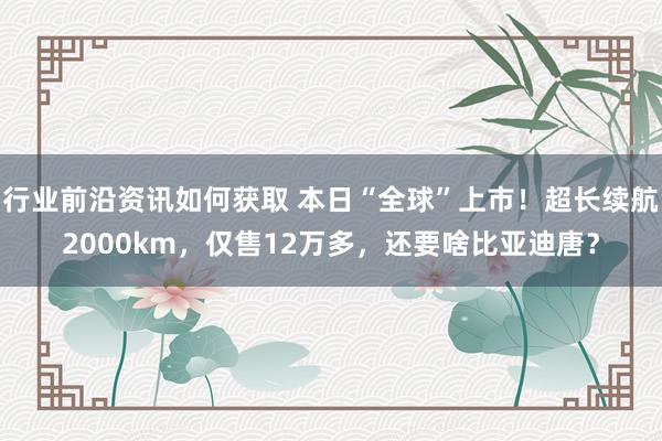 行业前沿资讯如何获取 本日“全球”上市！超长续航2000km，仅售12万多，还要啥比亚迪唐？