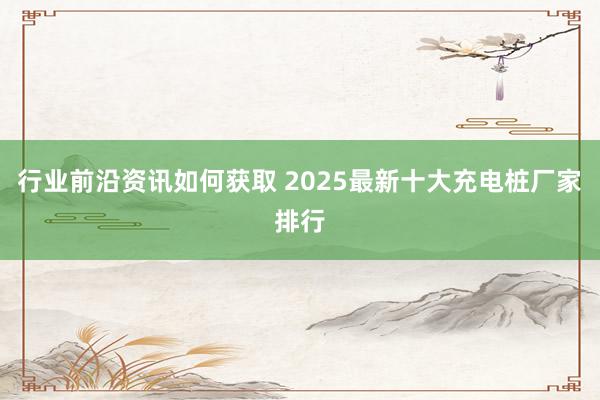 行业前沿资讯如何获取 2025最新十大充电桩厂家排行