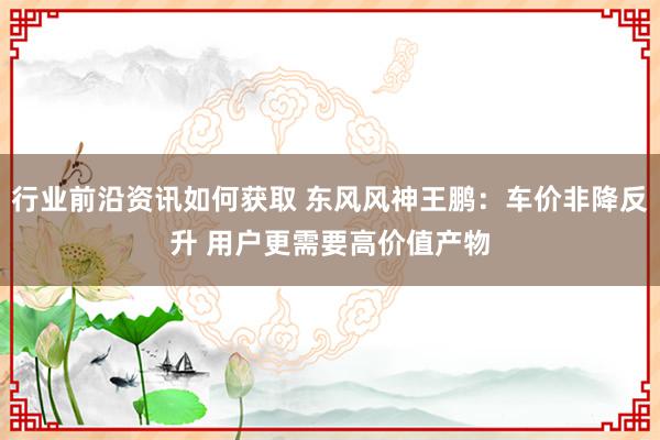 行业前沿资讯如何获取 东风风神王鹏：车价非降反升 用户更需要高价值产物