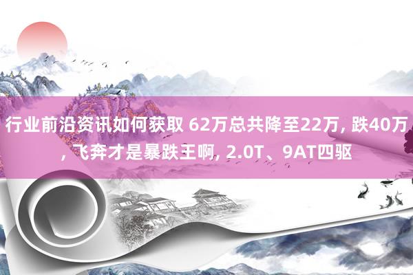 行业前沿资讯如何获取 62万总共降至22万, 跌40万, 飞奔才是暴跌王啊, 2